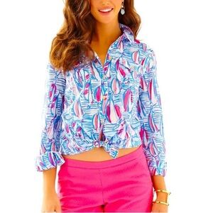 Lilly Pulitzer Red Right Return Cruiser Shirt Sailboats Coastal